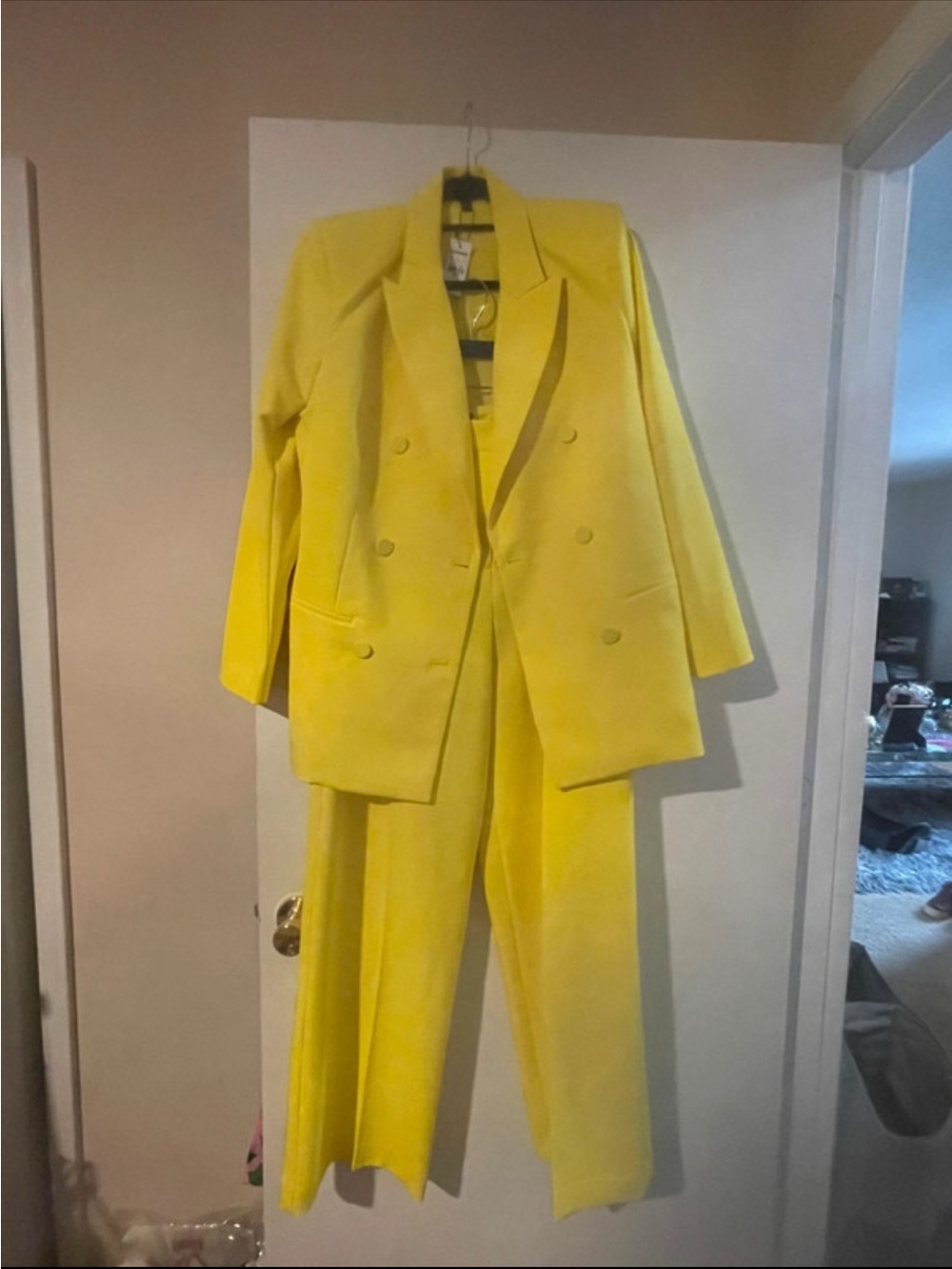Express Bright Yellow Double-Breasted Suit Blazer & Trousers
